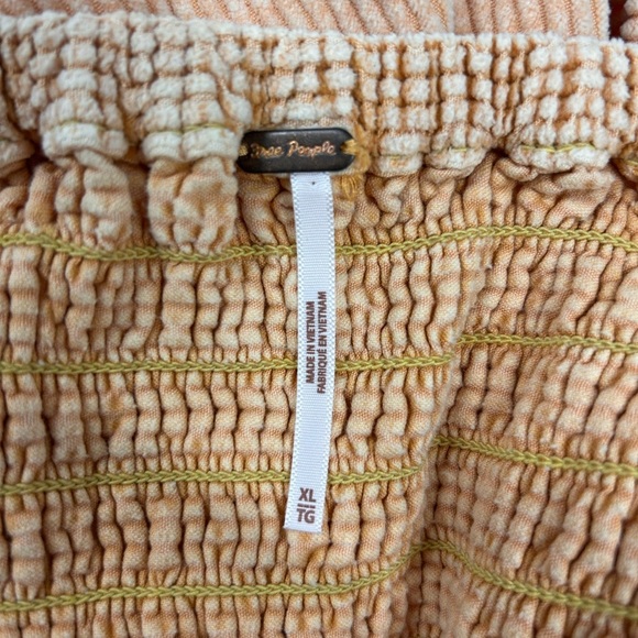 Free People Moon Flower Mini Dress Corduroy Pale Yellow Orange Puff Sleeve - Picture 10 of 13